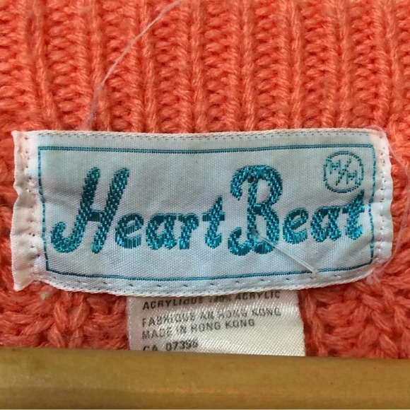 Vintage Heart Beat  Chunky Neon Orange V-Neck Sweater - Picture 6 of 6